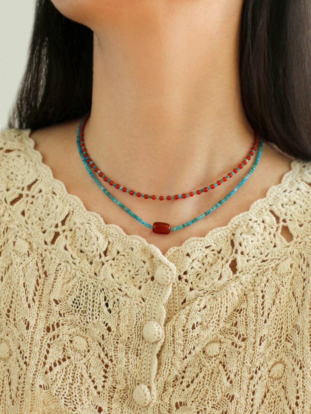 Blue Phosphorus Gray Agate Beaded Necklace - Gembea Jewelry