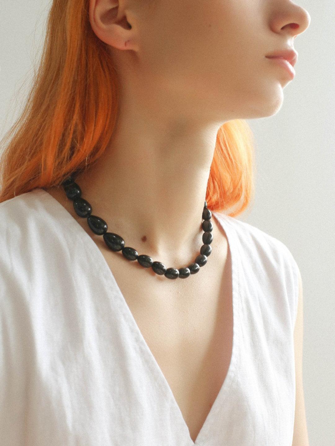 Water Drop Black Agate Beaded Choker Necklace - Gembea Jewelry