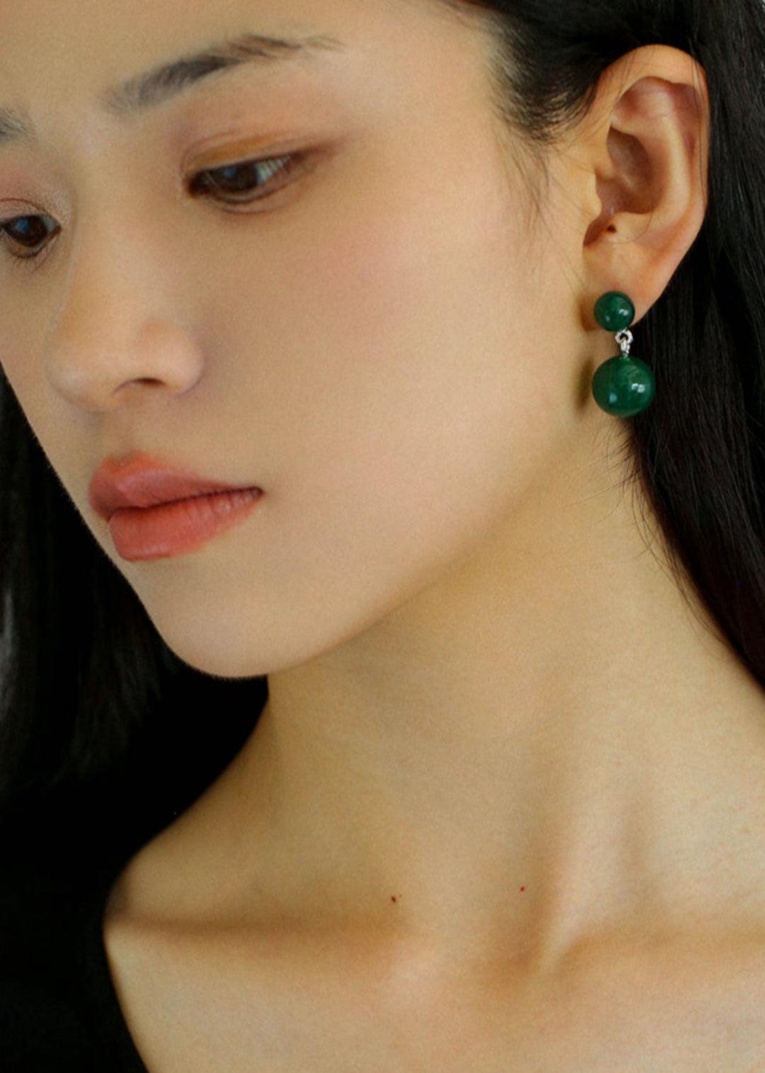 Double Ball Crystal Agate Stone Earrings - Gembea Jewelry