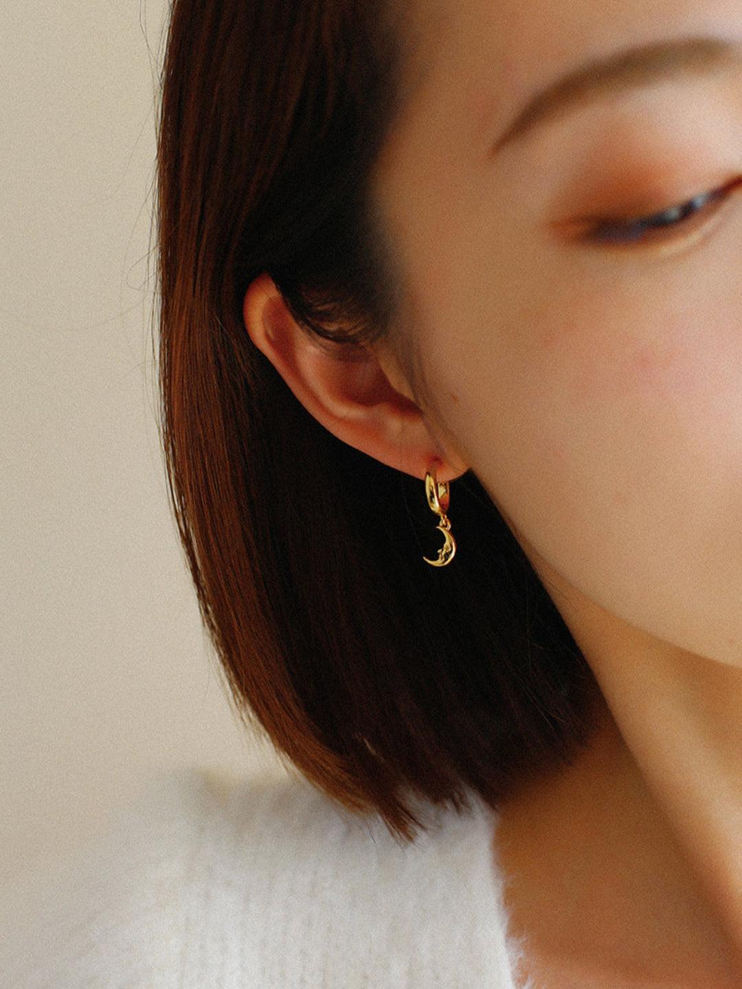 S925 Silver Moon Drop Hoop Earrings - Gembea Jewelry