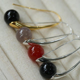 Hand-made Gray Red Black Agate Stone Ear Hooks Earrings - Gembea Jewelry