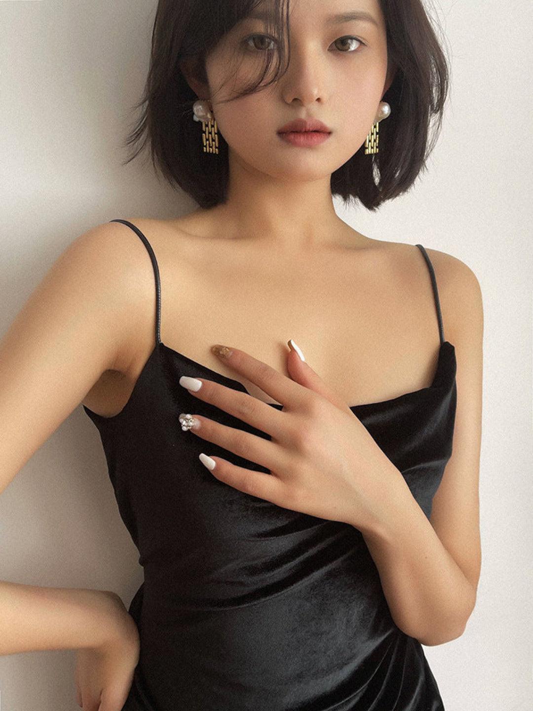 Wide Version Watch Chain Baroque Pearl Earrings - Gembea Jewelry