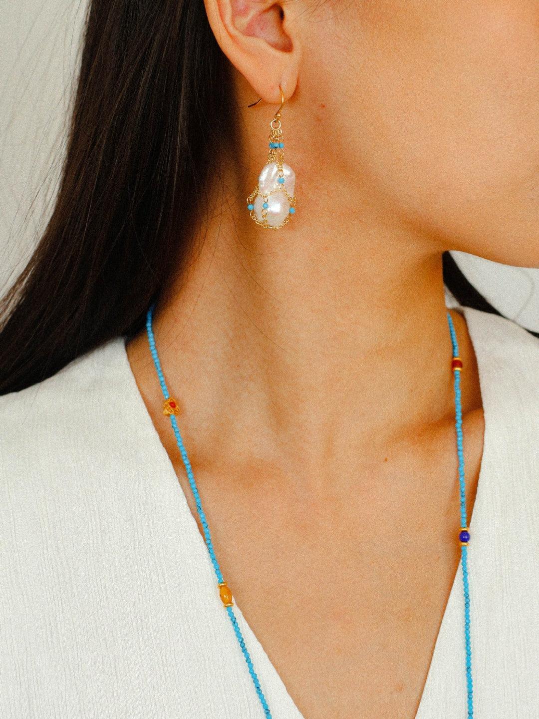 Spring Heartbeat Blue Turquoise Baroque Earrings - Gembea Jewelry