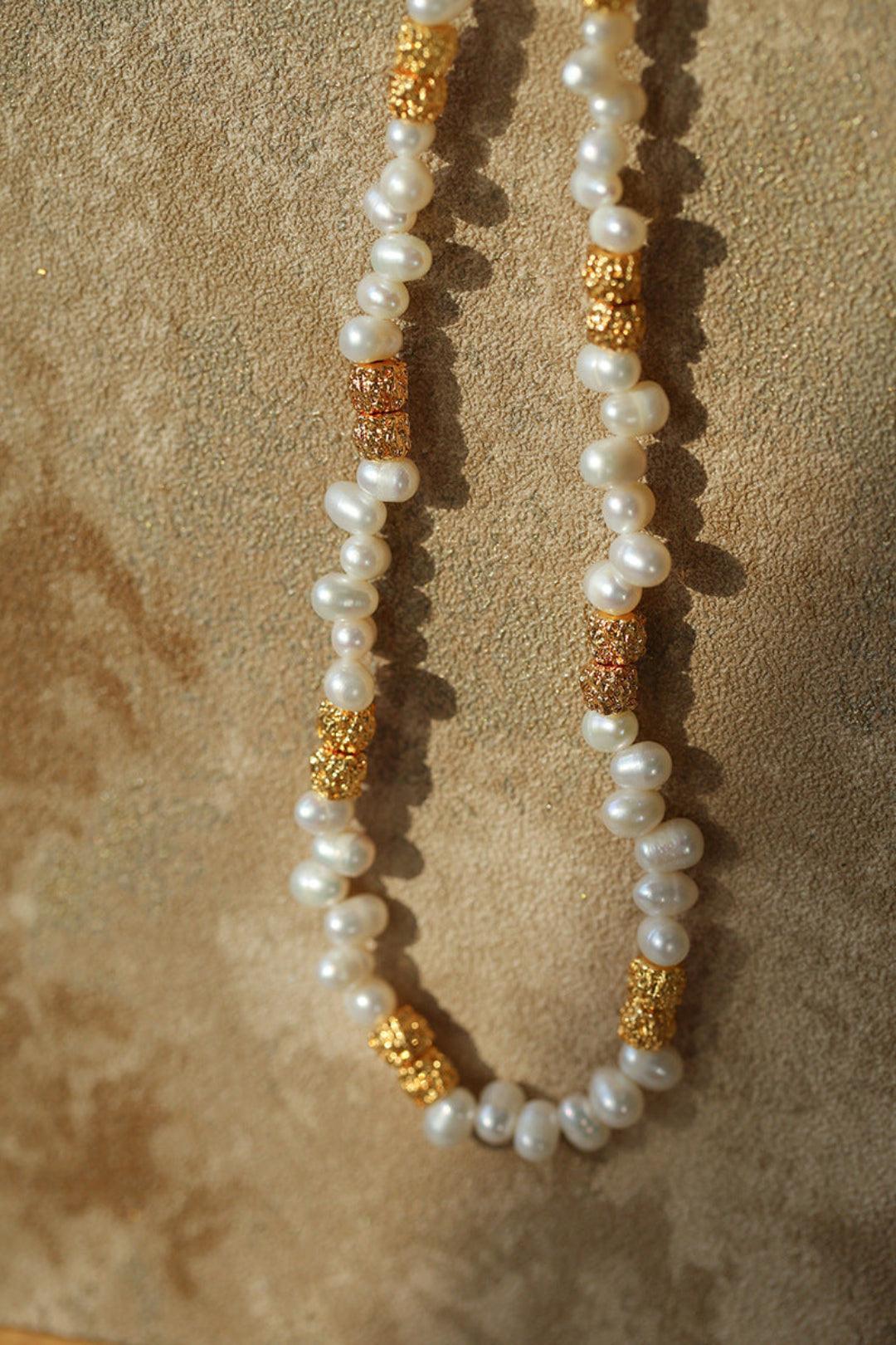 Lava Metal Gold Beans Scattered Pearl Necklace - Gembea Jewelry