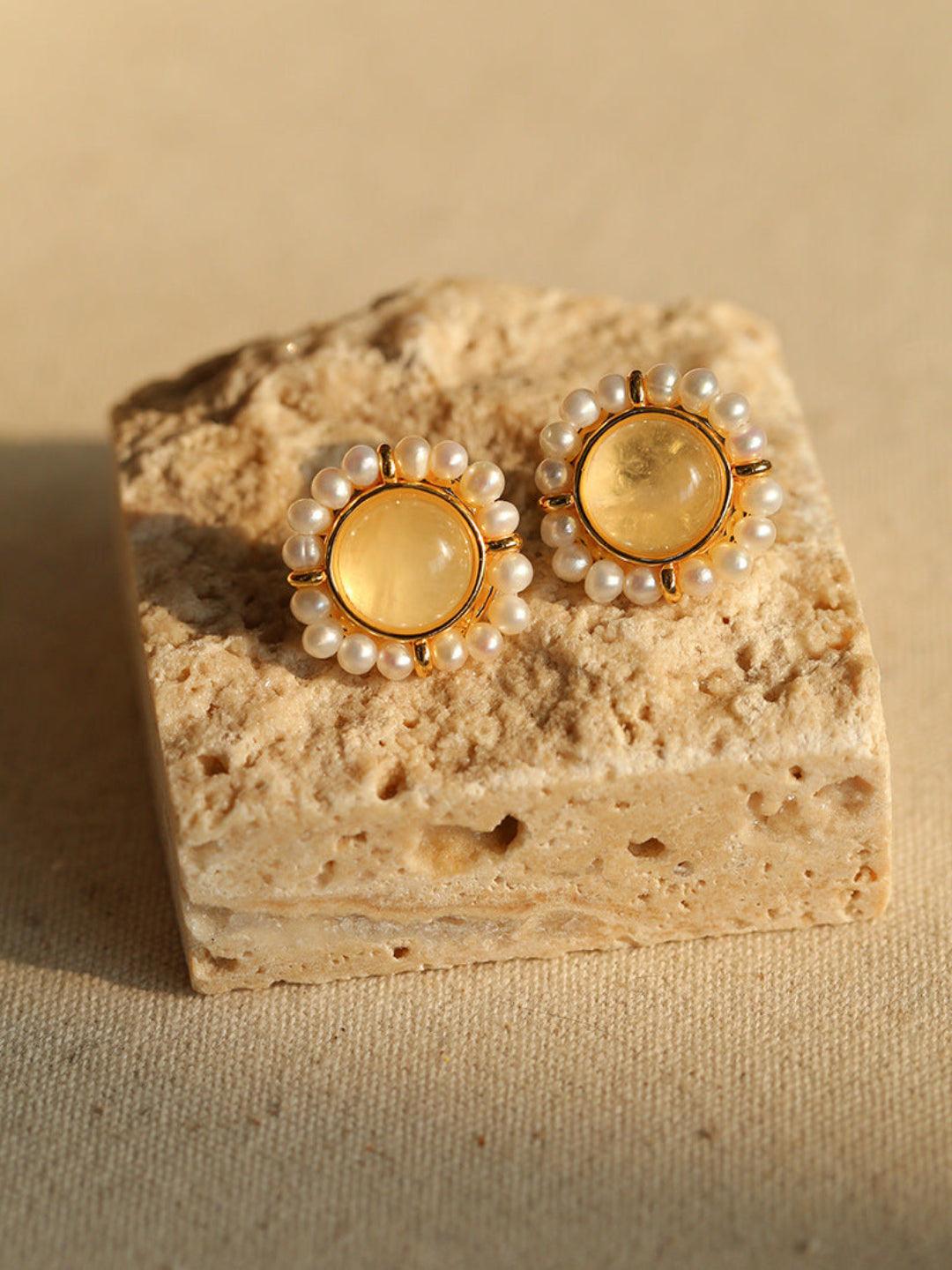 White Crystal Black and Red Agate Stud Earrings - Gembea Jewelry