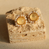 White Crystal Black and Red Agate Stud Earrings - Gembea Jewelry