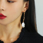 Long Tree Branch with Diamond Baroque Drop Earrings - Gembea Jewelry