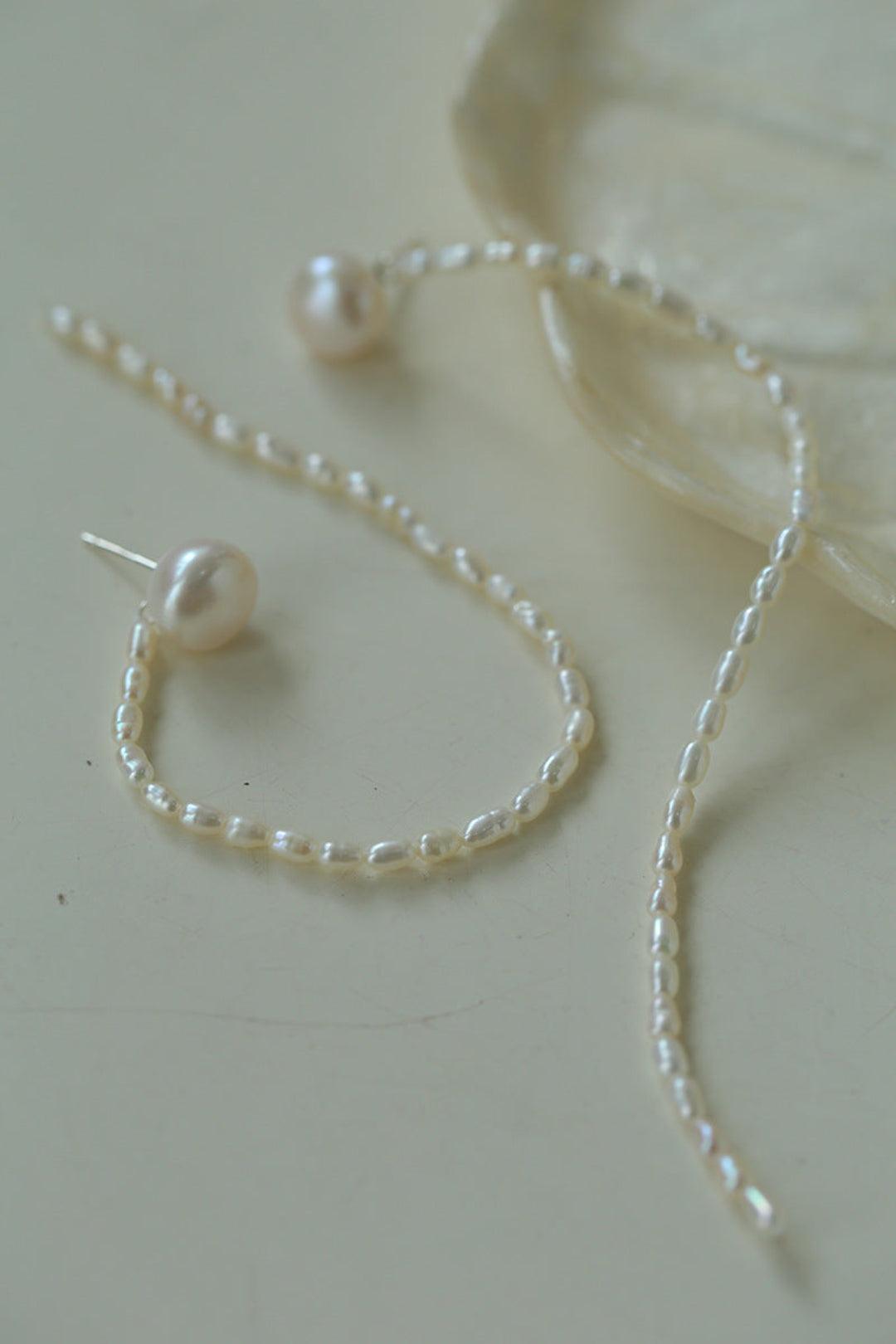 Long Rice Pearl Drop Earrings - Gembea Jewelry