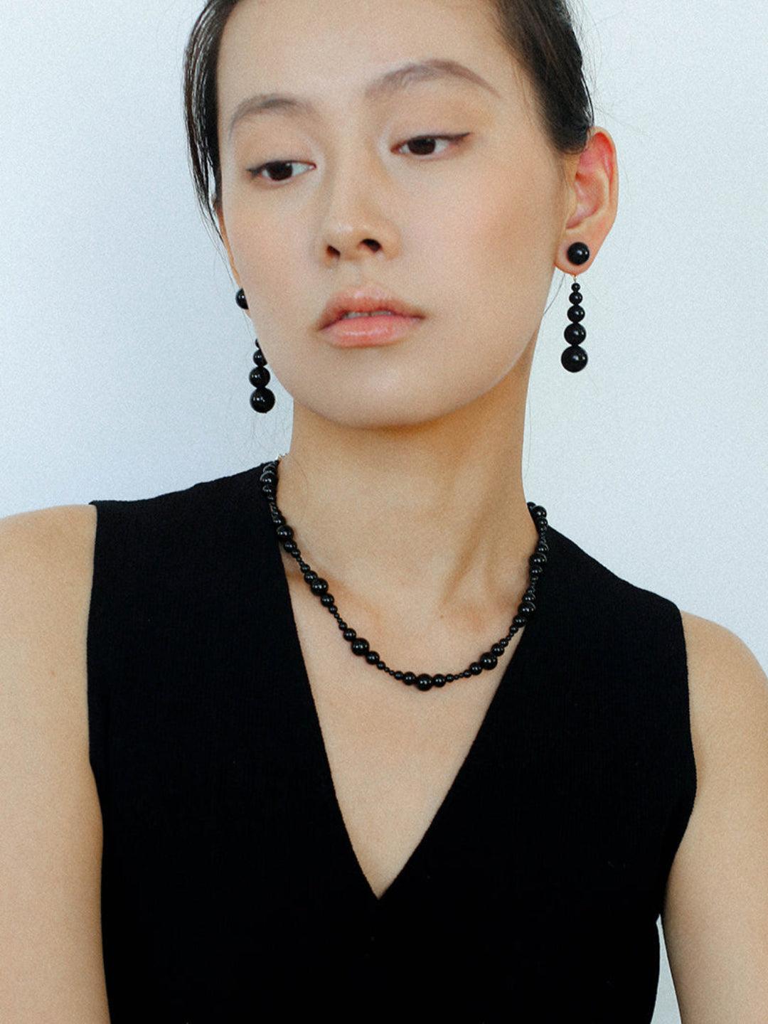 Graded Black and Red Agate Drop Earrings - Gembea Jewelry