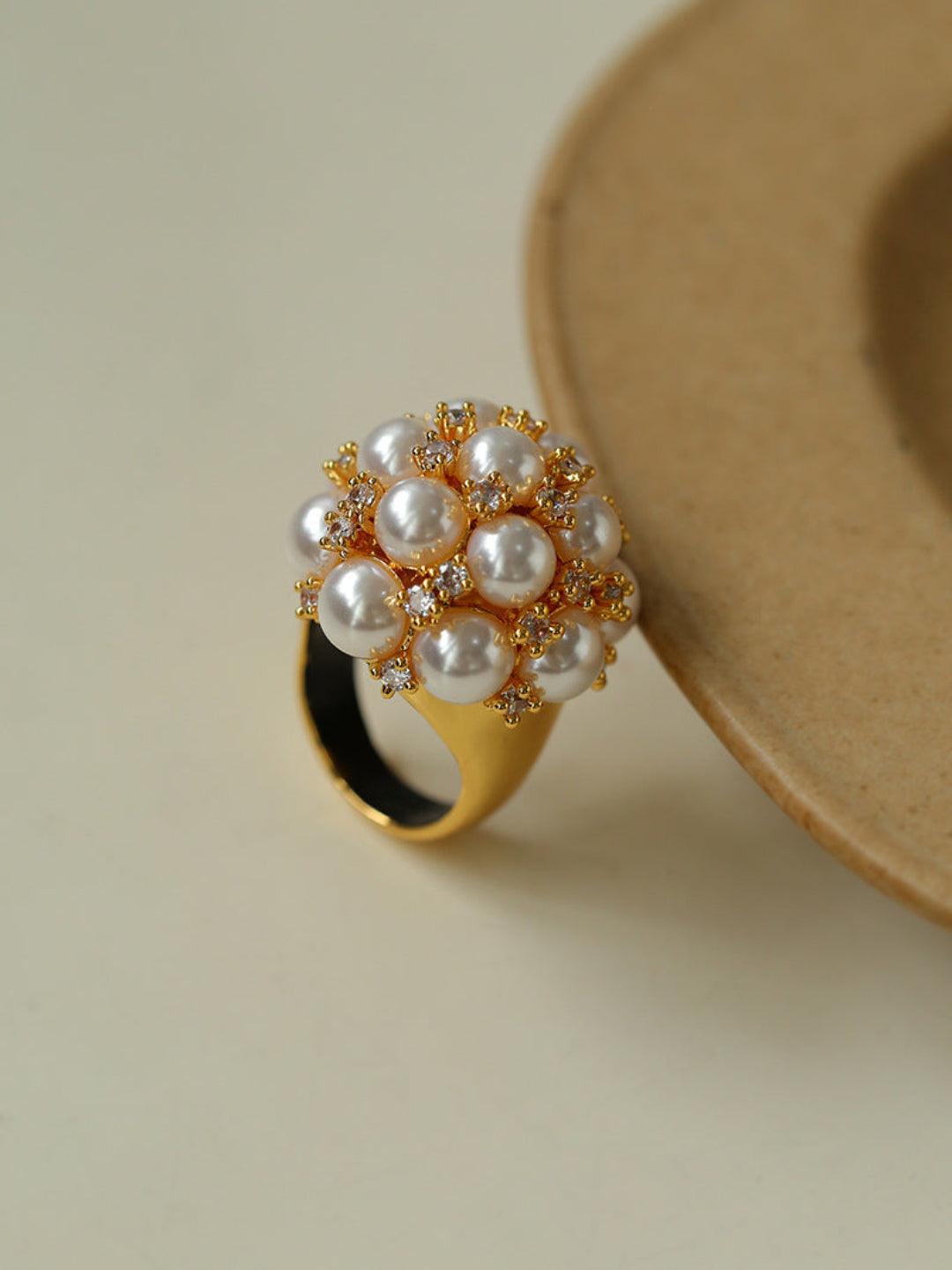 Full Star Flower Artificial Pearl Zircon Ring - Gembea Jewelry