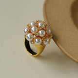 Full Star Flower Artificial Pearl Zircon Ring - Gembea Jewelry