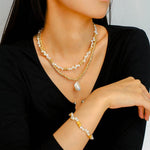 Lava Metal Gold Beans Scattered Pearl Bracelet - Gembea Jewelry