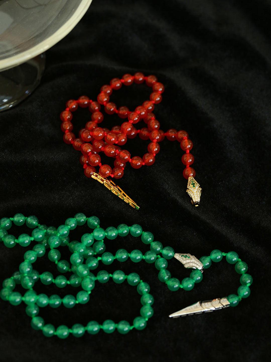 Red and Green Agate Snake Necklace - Gembea Jewelry