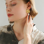 Simple Lotus Leaf Metallic Pearl Earrings - Gembea Jewelry
