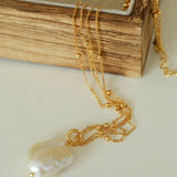 Double Chain Baroque Pendant Necklace - Gembea Jewelry