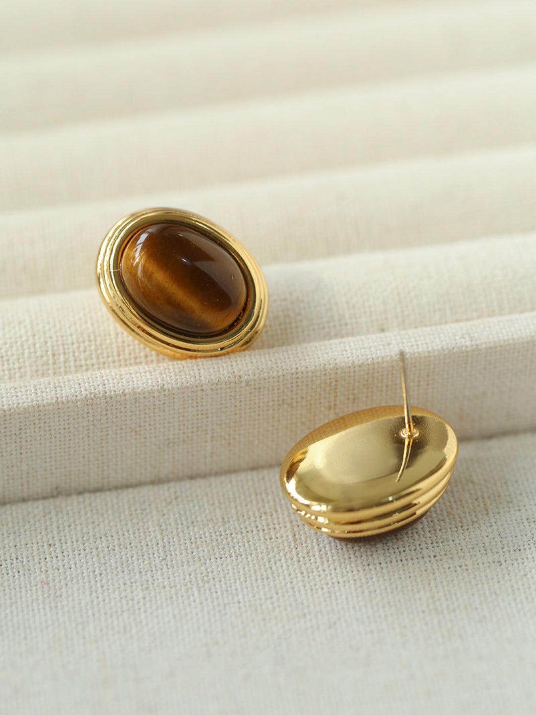 Oval Tiger Eye Stone Black Agate Earrings - Gembea Jewelry