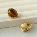 Oval Tiger Eye Stone Black Agate Earrings - Gembea Jewelry