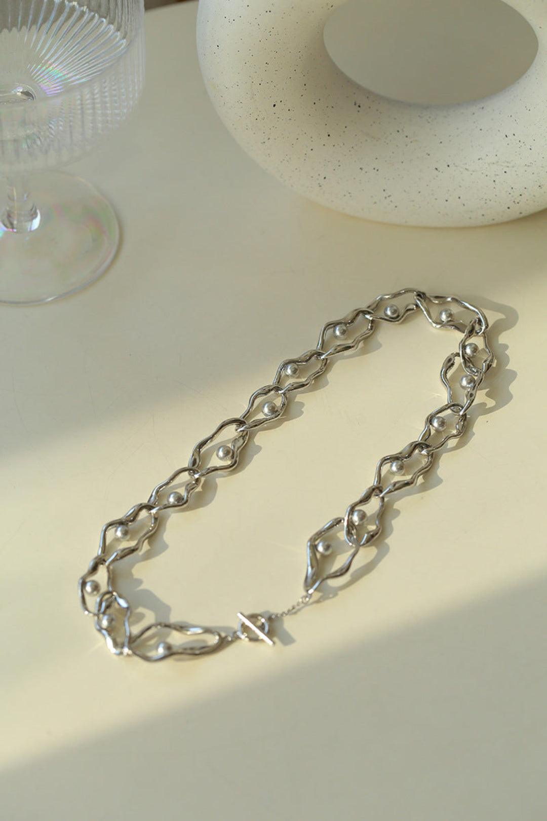 Geometric Twist Artificial Pearl Chain Necklace - Gembea Jewelry