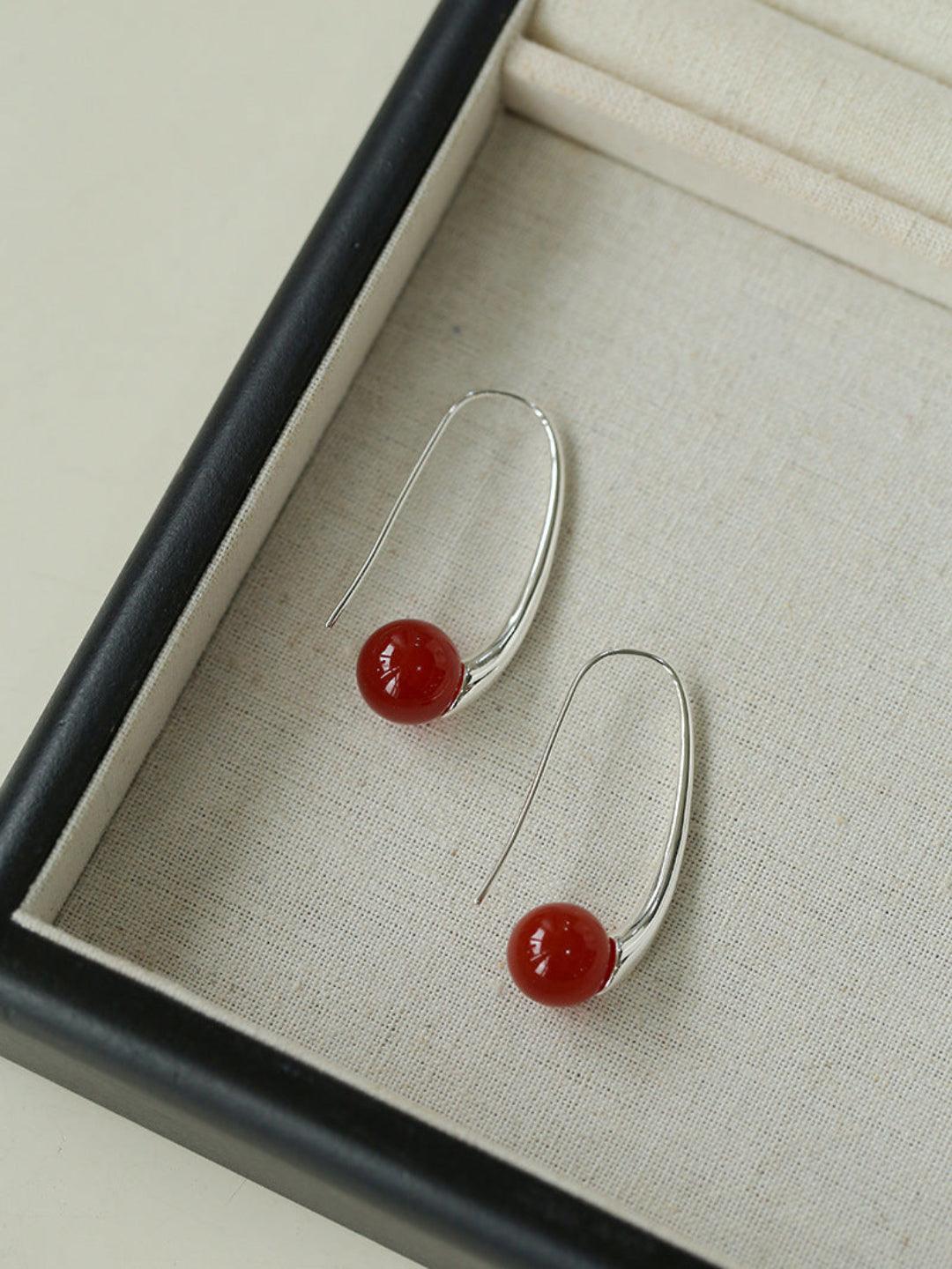 Hand-made Gray Red Black Agate Stone Ear Hooks Earrings - Gembea Jewelry