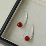 Hand-made Gray Red Black Agate Stone Ear Hooks Earrings - Gembea Jewelry