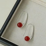 Hand-made Gray Red Black Agate Stone Ear Hooks Earrings - Gembea Jewelry