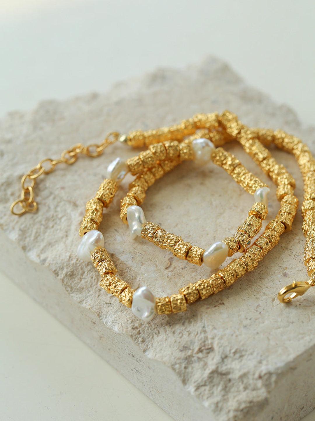 Vintage Gold Bean Irregular Pearl Necklace - Gembea Jewelry