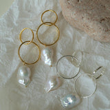 Metal Circle Baroque Pearl Drop Earrings - Gembea Jewelry