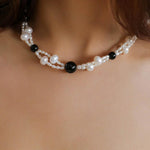 Black Agate Pearl Choker Necklace - Gembea Jewelry