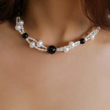 Black Agate Pearl Choker Necklace - Gembea Jewelry