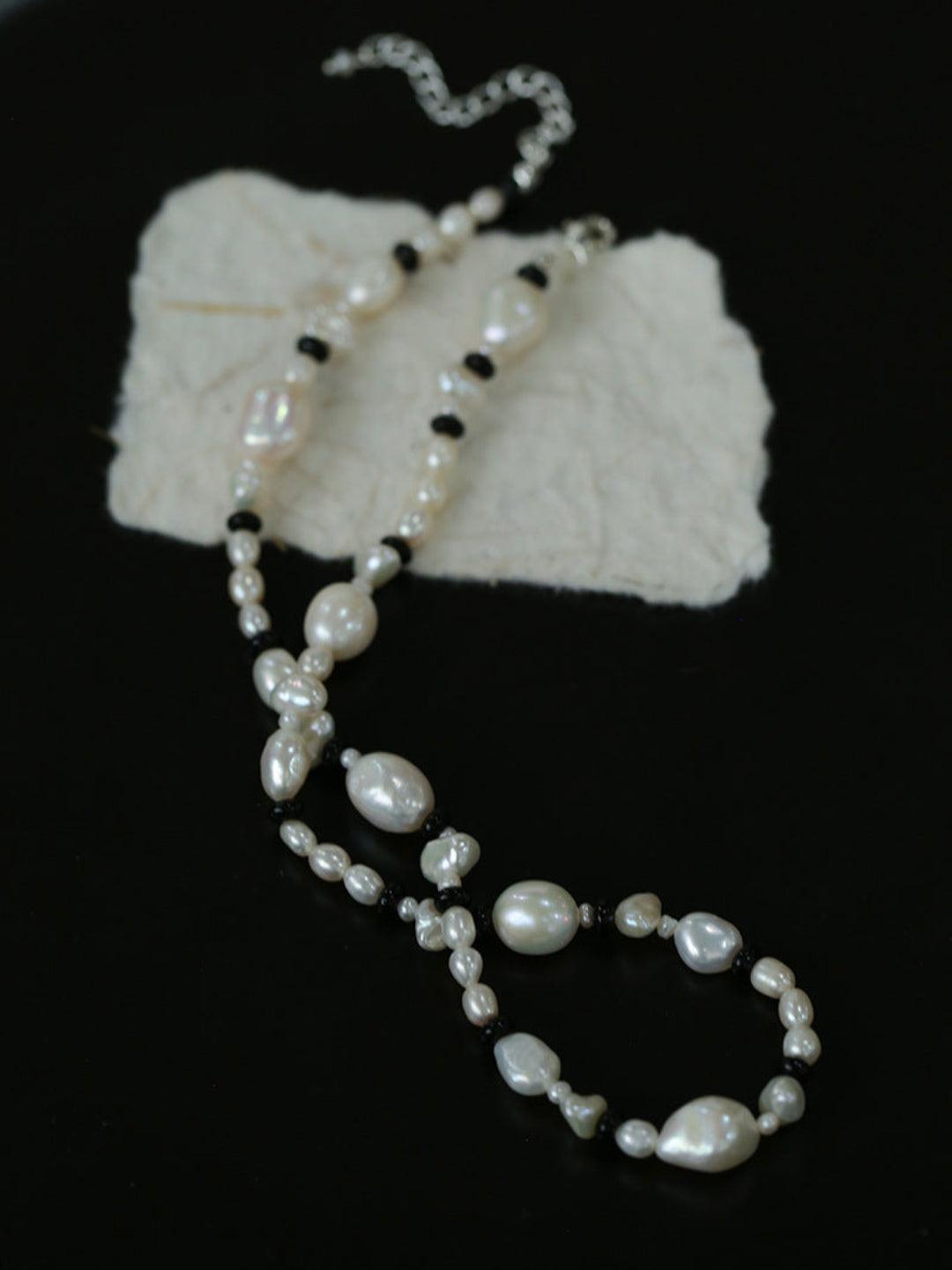 Baroque Pearl Black Agate Beaded Necklace - Gembea Jewelry