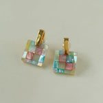 Splice white Mother of Pearl Checkerboard Earrings - Gembea Jewelry