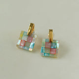 Splice white Mother of Pearl Checkerboard Earrings - Gembea Jewelry