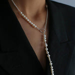 OT Buckle Long Chain Stitching Pearl Necklace - Gembea Jewelry