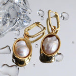 Oval Pendant Baroque Shaped Pearl Earrings - Gembea Jewelry