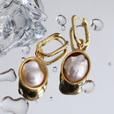 Oval Pendant Baroque Shaped Pearl Earrings - Gembea Jewelry