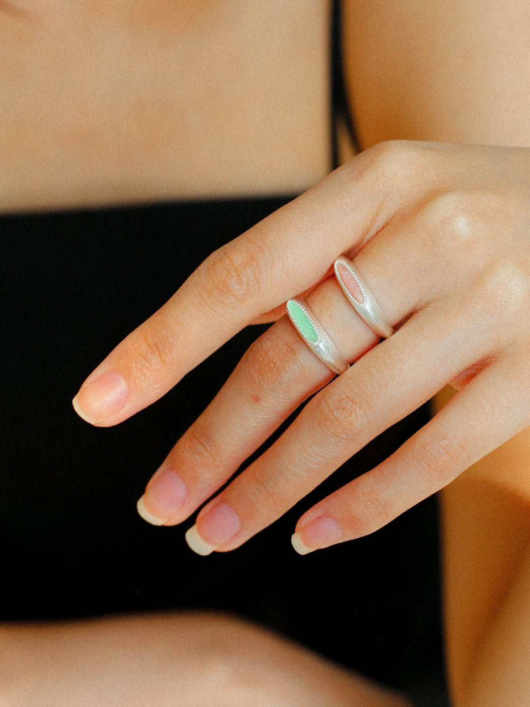Gembea Jewelry Silver Brushed Oval Natural Stone Ring