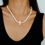 Hand-woven Pearl Run Loop Grey Necklace - Gembea Jewelry