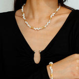 Lava Metal Gold Beans Scattered Pearl Necklace - Gembea Jewelry