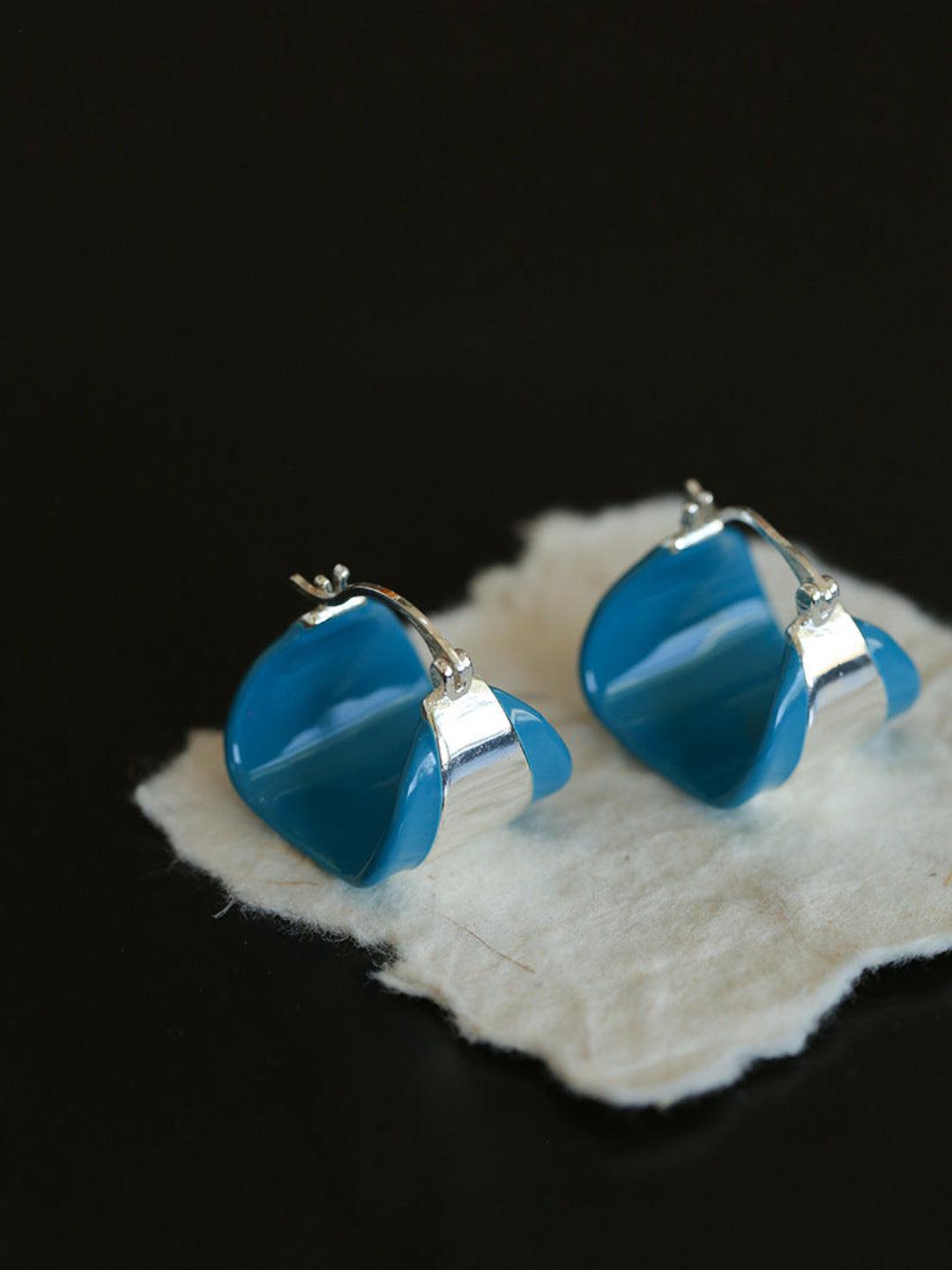 Simple Enamel Glaze Curved Hoop Earrings - Gembea Jewelry
