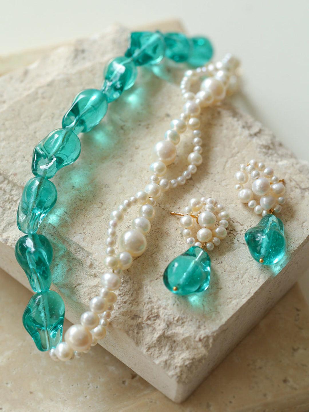 Blue Glazed Pearl Necklace - Gembea Jewelry