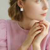 Splice white Mother of Pearl Checkerboard Earrings - Gembea Jewelry