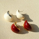 Cream White Wine Red Enamel Earrings - Gembea Jewelry