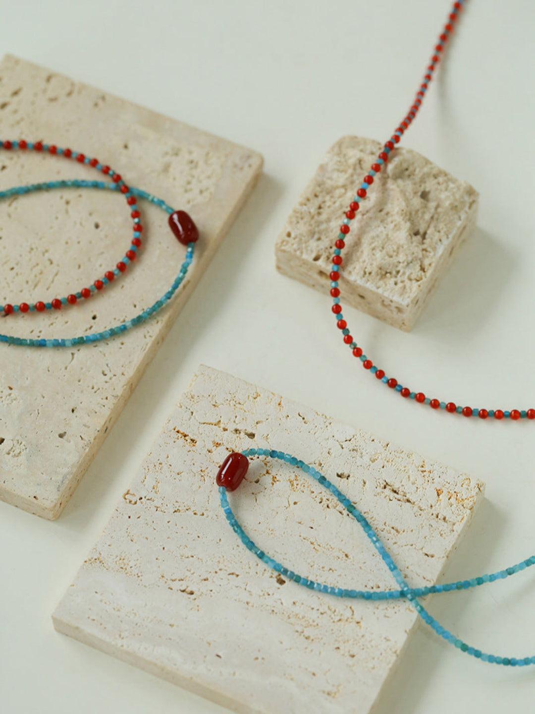 Blue Phosphorus Gray Agate Beaded Necklace - Gembea Jewelry