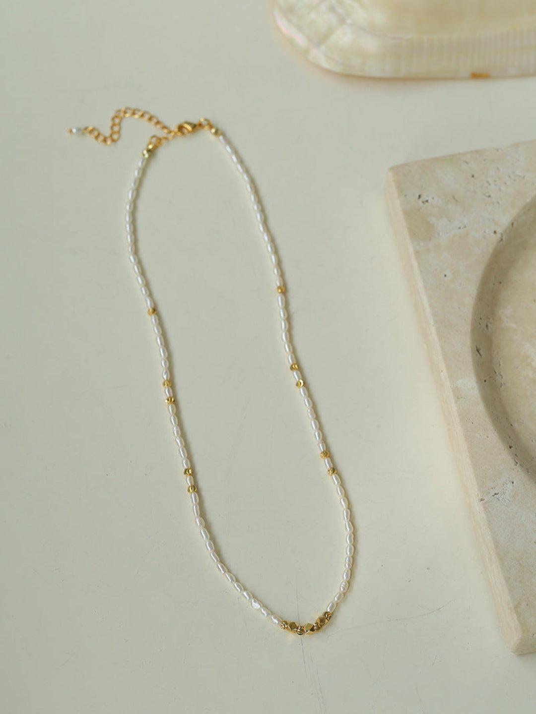 Small Golden Ball Rice Pearl Necklace - Gembea Jewelry
