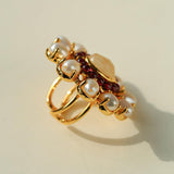 Natural Freshwater Pearl Garnet Stone Open Ring - Gembea Jewelry