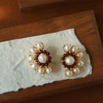 Natural Freshwater Pearl Garnet Stone Earrings - Gembea Jewelry