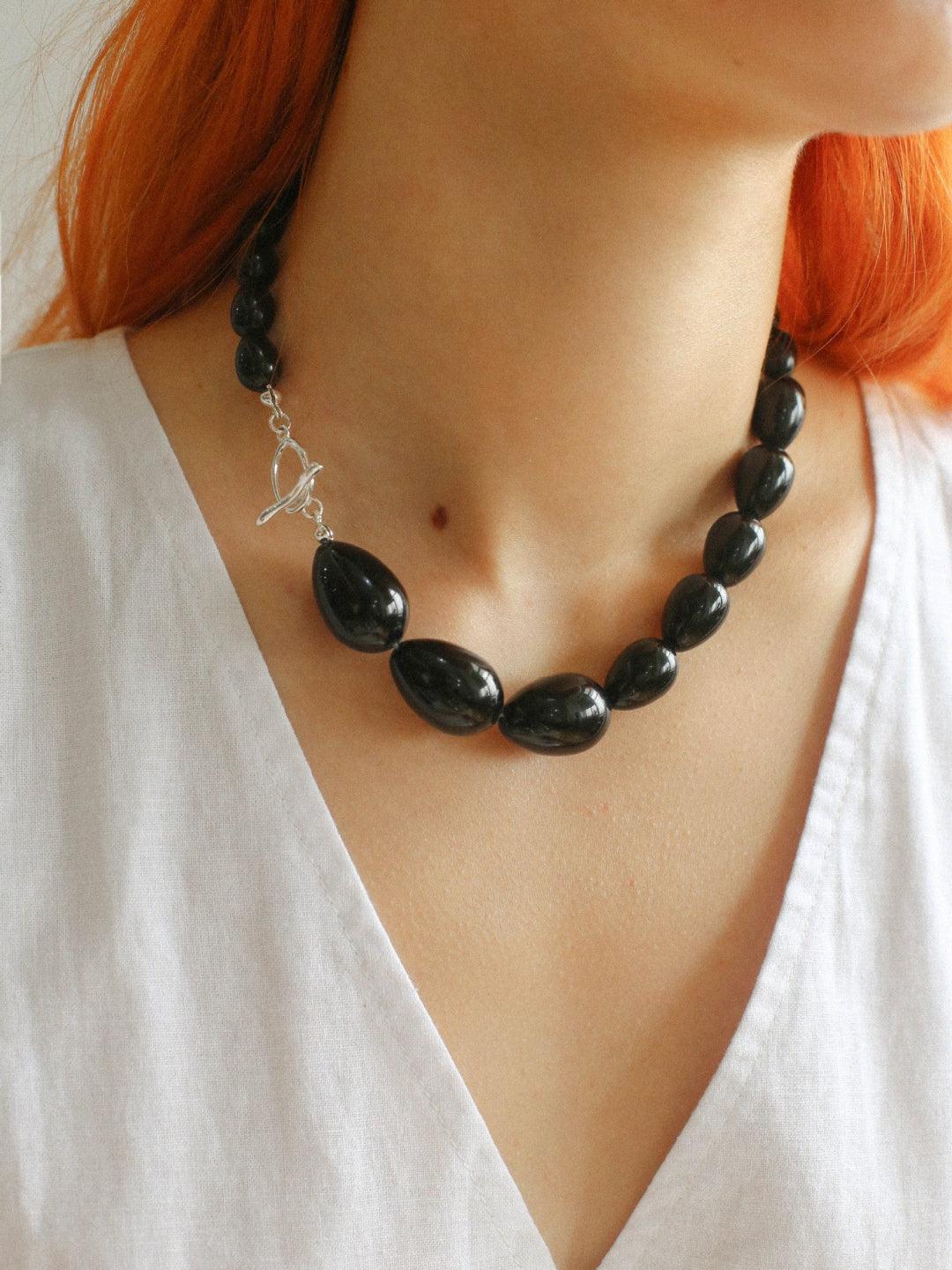Water Drop Black Agate Beaded Choker Necklace - Gembea Jewelry