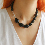 Water Drop Black Agate Beaded Choker Necklace - Gembea Jewelry