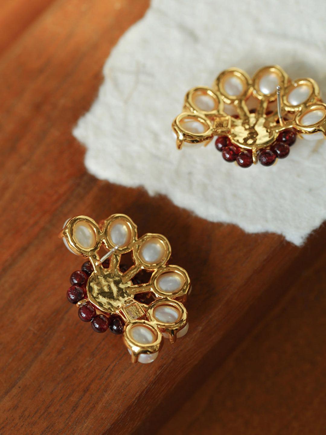 Natural Freshwater Pearl Garnet Stone Earrings - Gembea Jewelry