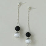 Ebony and Silver Ball Brushed Drop Earrings - Gembea Jewelry